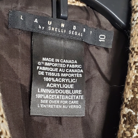 Laundry by Shelli Segal tweed belted waist blazer jacket tan brown cream size 10 - Picture 9 of 10